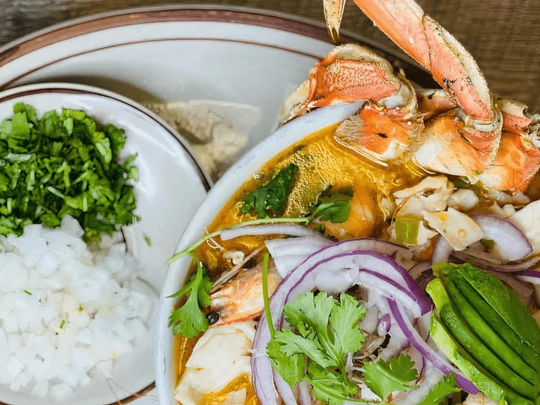 Loaded seafood soup with crab and shrimp